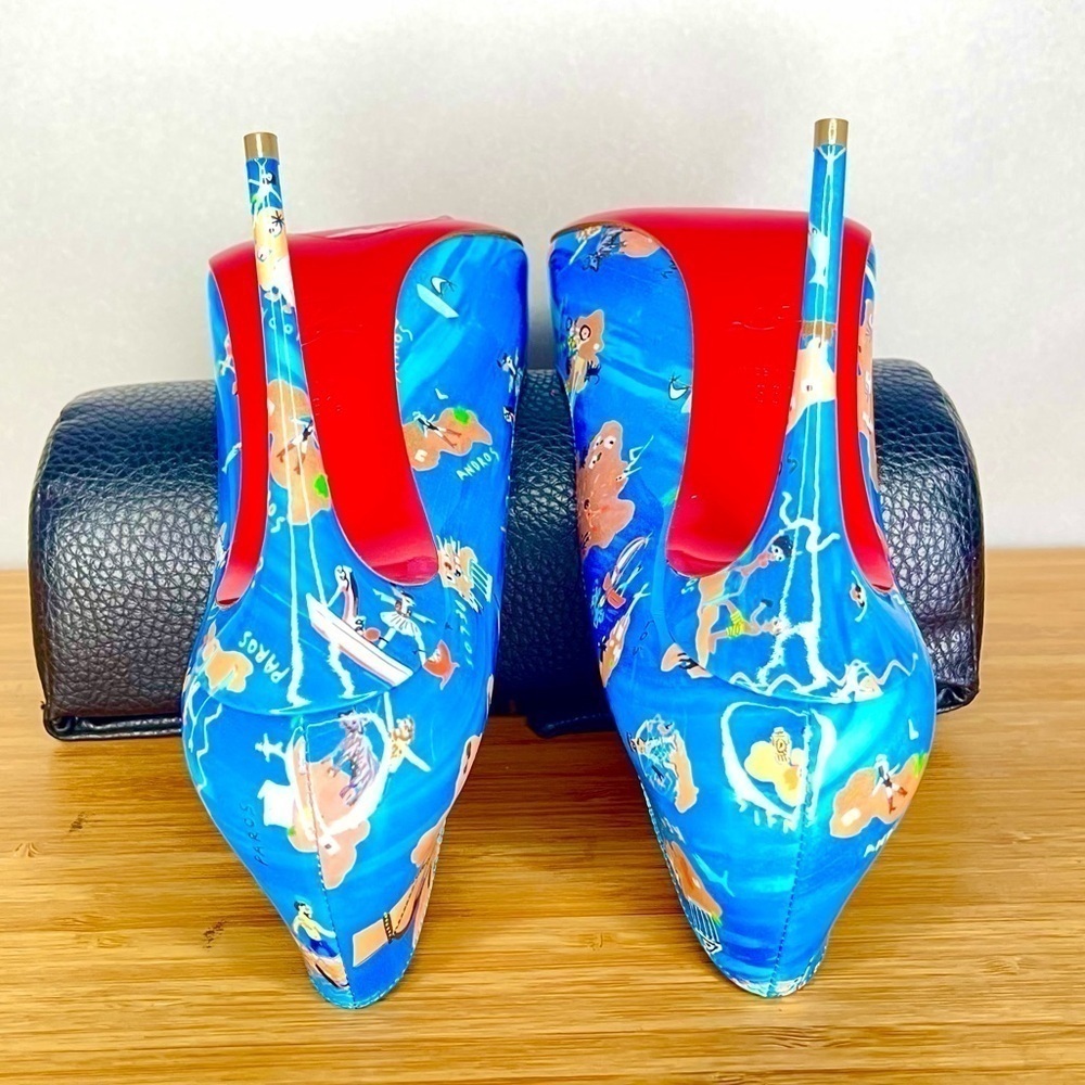 Christian Louboutin “Hot chick” swim pool, Blue Multi graphic. 100mm EU38.5 - Picture 3 of 13